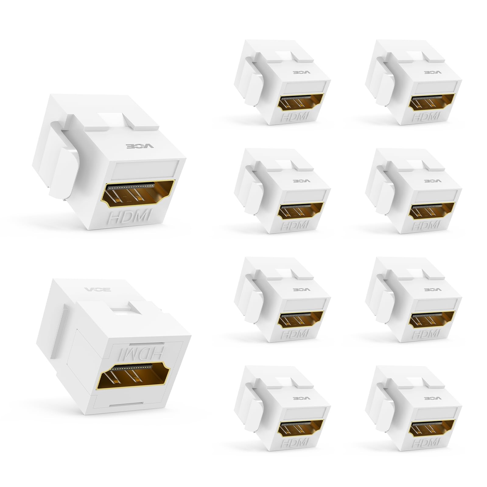 4K HDMI Keystone Jack, F2F Snap-in, for Keystone Wall Plate, 10-Pack