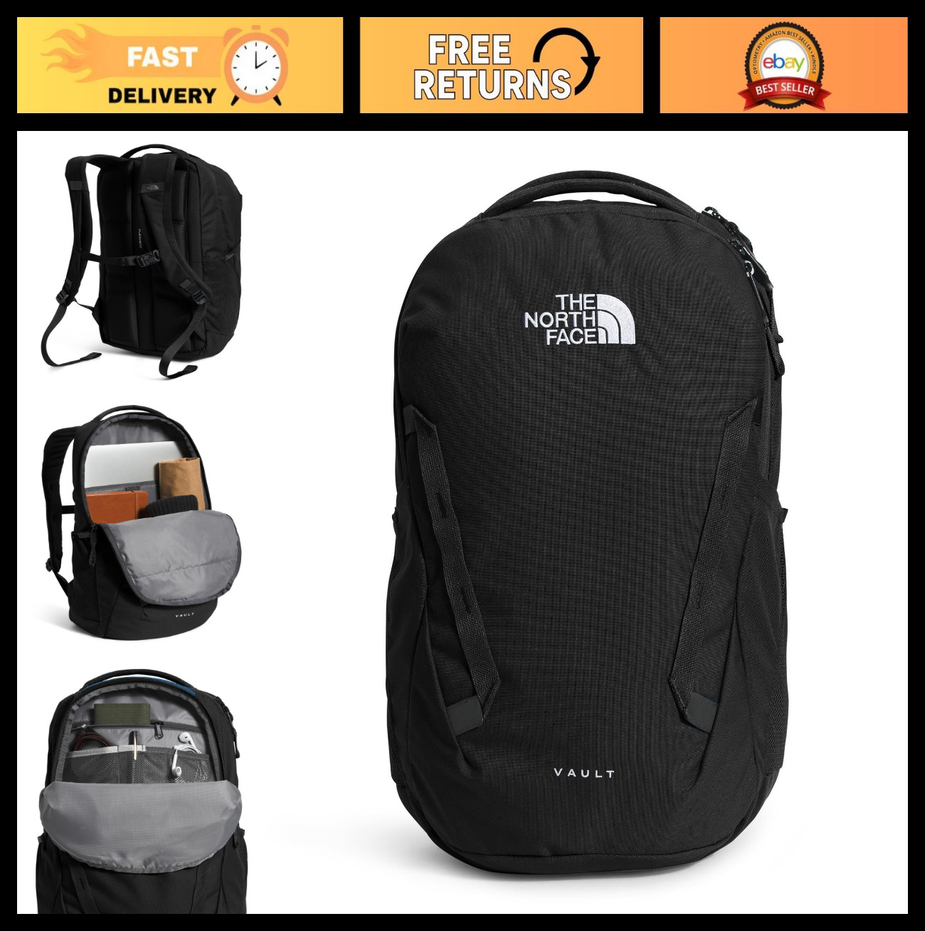 Everyday Laptop Backpack for School & Travel, Water-Resistant, Black, One Size
