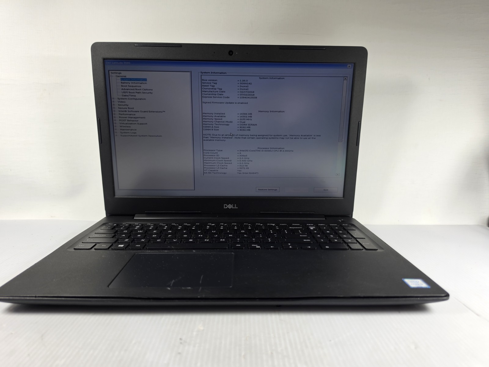 DELL LATITUDE 3590 Laptop I3-6006U  16GB RAM NO HDD 