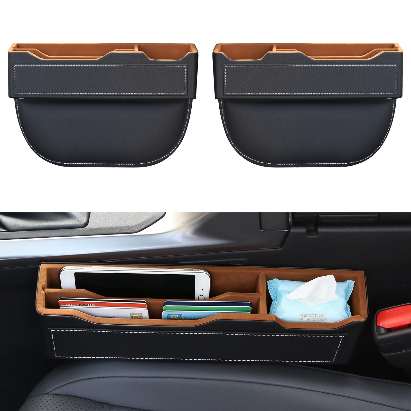 2PC Black Obsidian Car Seat Gap Filler for Car SUV Pickup Truck Organizer