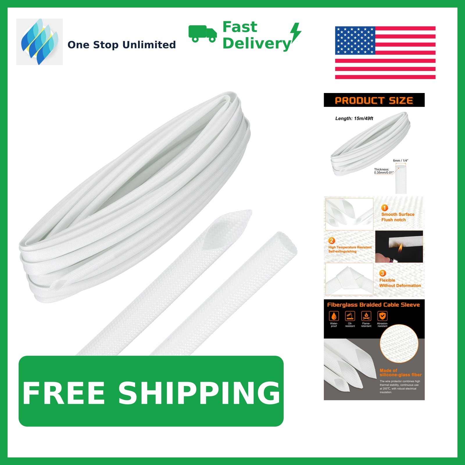 MECCANIXITY Braided Cable Sleeve 49ft-6.5mm White