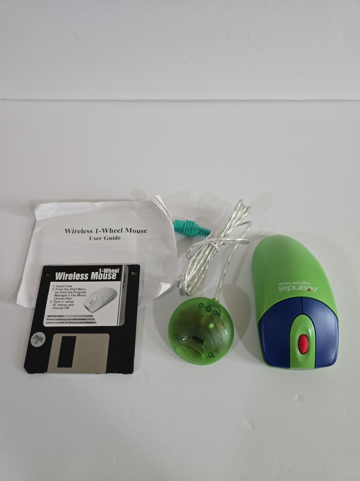 Vintage A4Tech Avandia Wireless 1-Wheel Mouse Set - Green/Blue PS/2, Open Box...