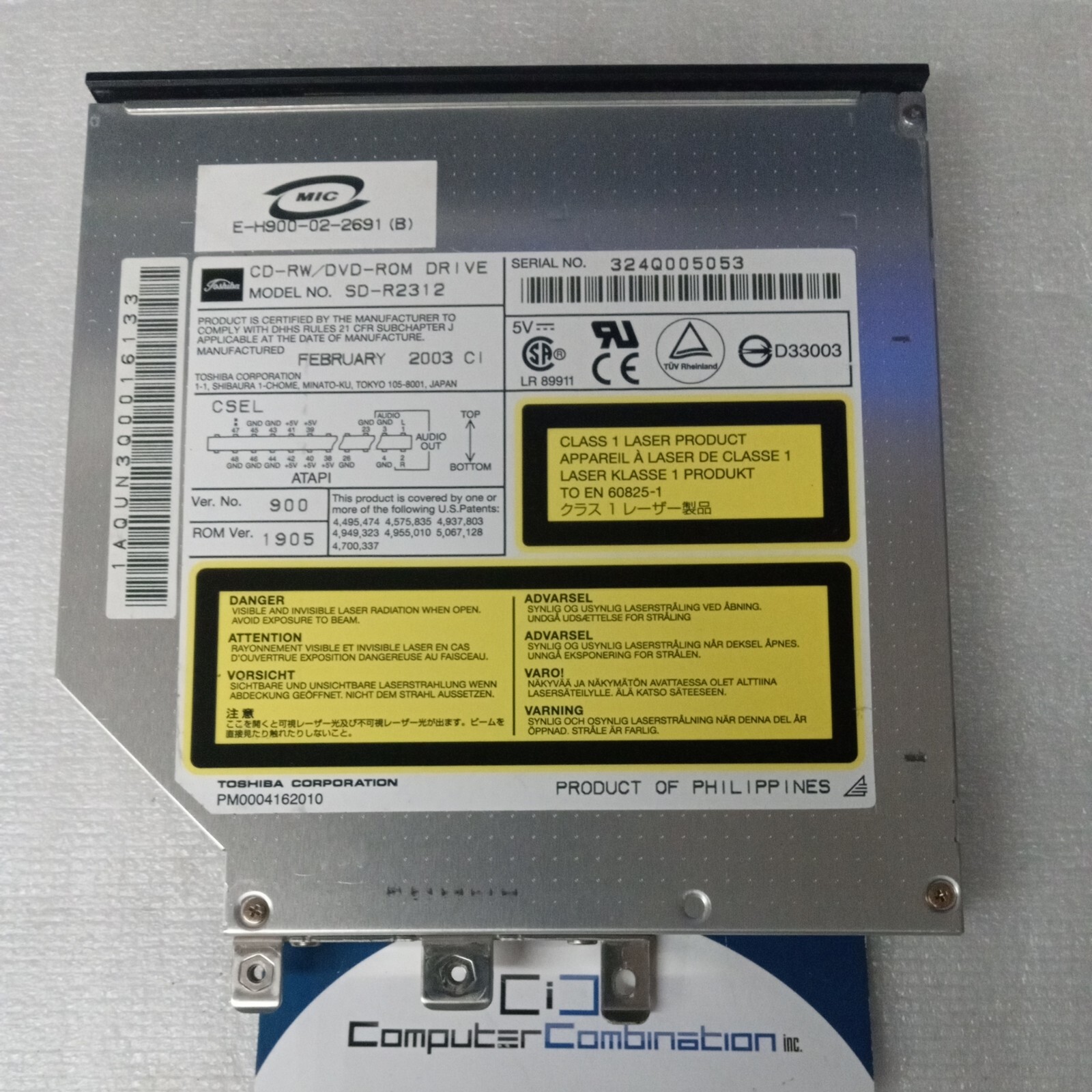 Toshiba CD RW DVD Rom Drive model no SD - R2312