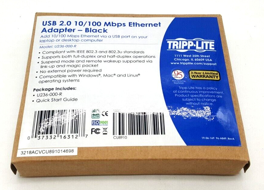 Tripp Lite U336-000-R USB 2.0 10/100 Mbps Ethernet Adapter