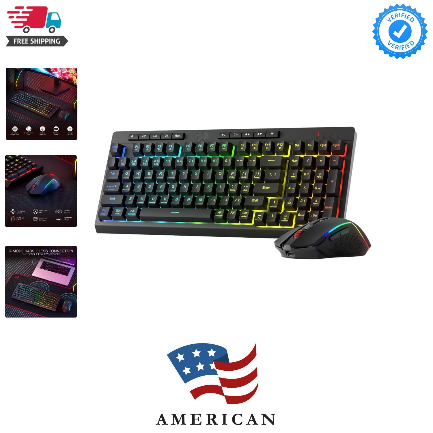 S142 Wireless Gaming Keyboard & Mouse Combo, 98 Keys K515 PRO RGB Membrane Ke...