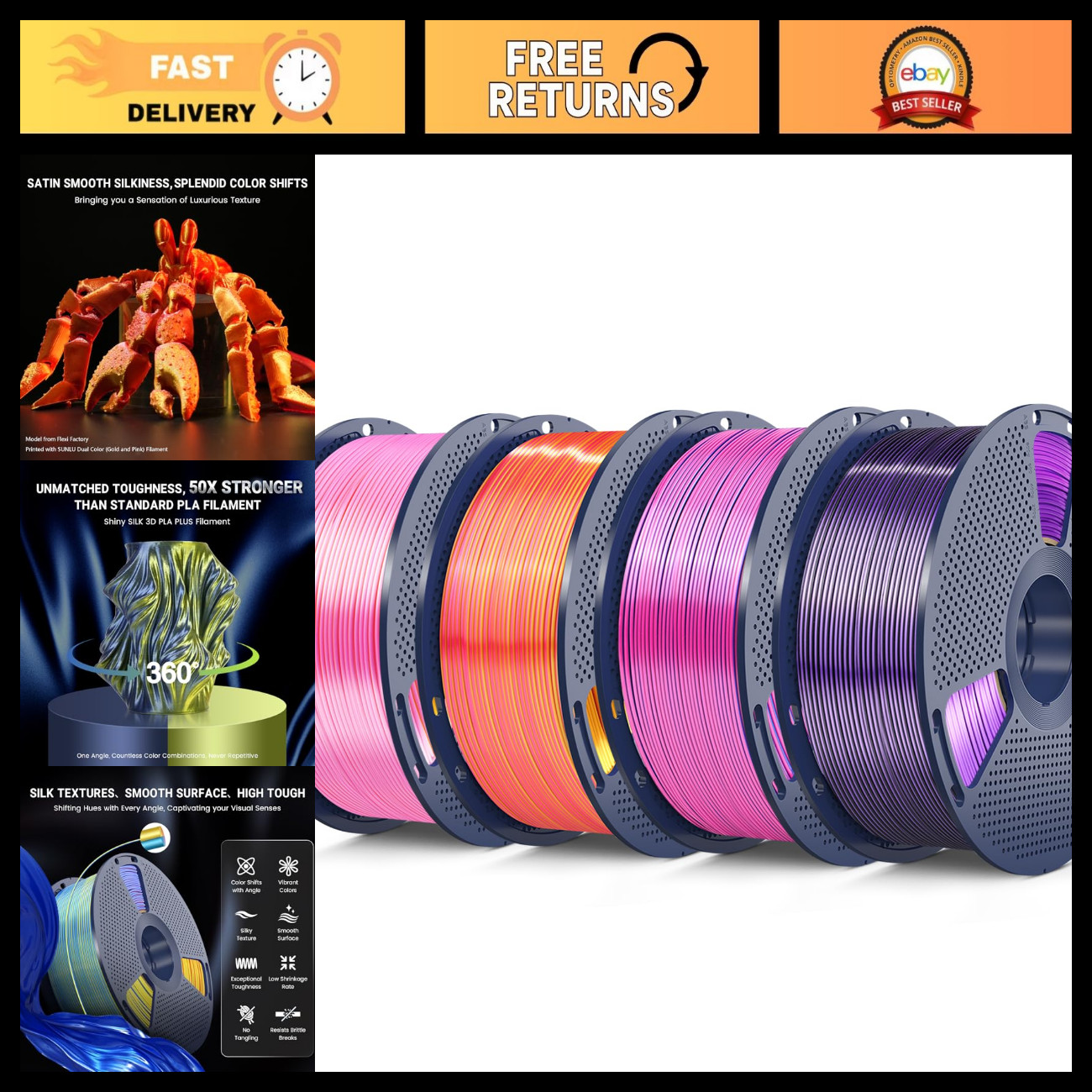 4KG Dual Color Silk PLA 3D Printer Filament 1.75mm, 1KG Spool, High Accuracy, 4