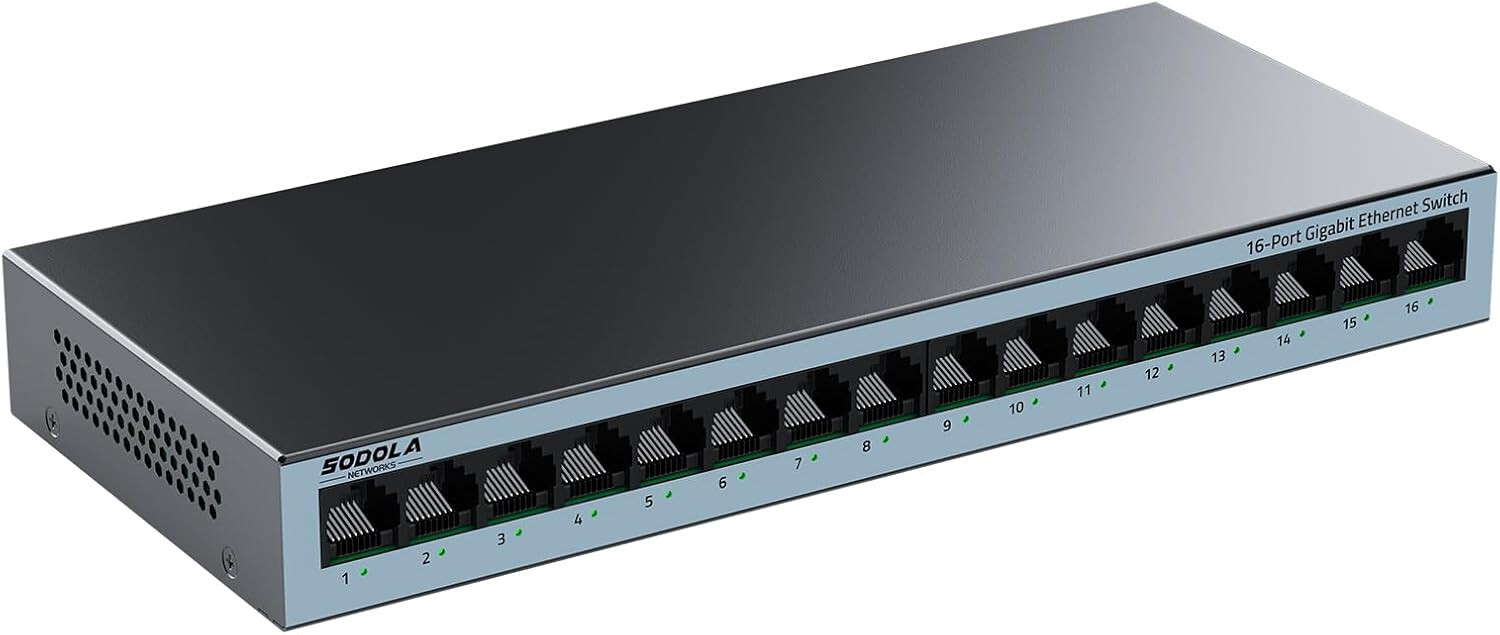 ✅ SODOLA 16 Port Gigabit Ethernet Network Switch, Plug & Play, Metal Housing NEW