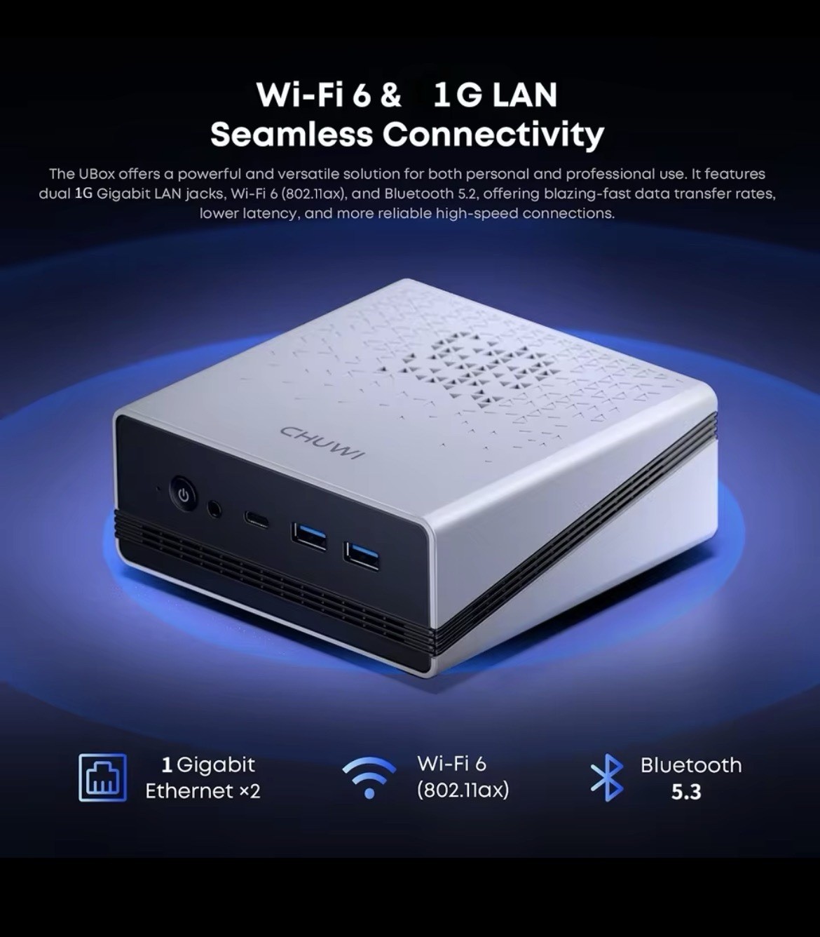 CHUWI UBox Mini PC AMD Ryzen 5 6600H 16GB DDR5 512GB SSD Windows 11 Pro WiFi 6