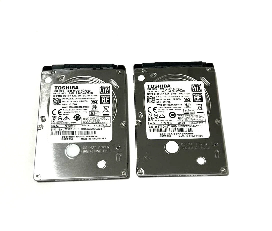 Lot of 2 Toshiba MQ01ACF050 SATA 2.5" 500GB  HDD  7200RPM Laptop Hard Drive