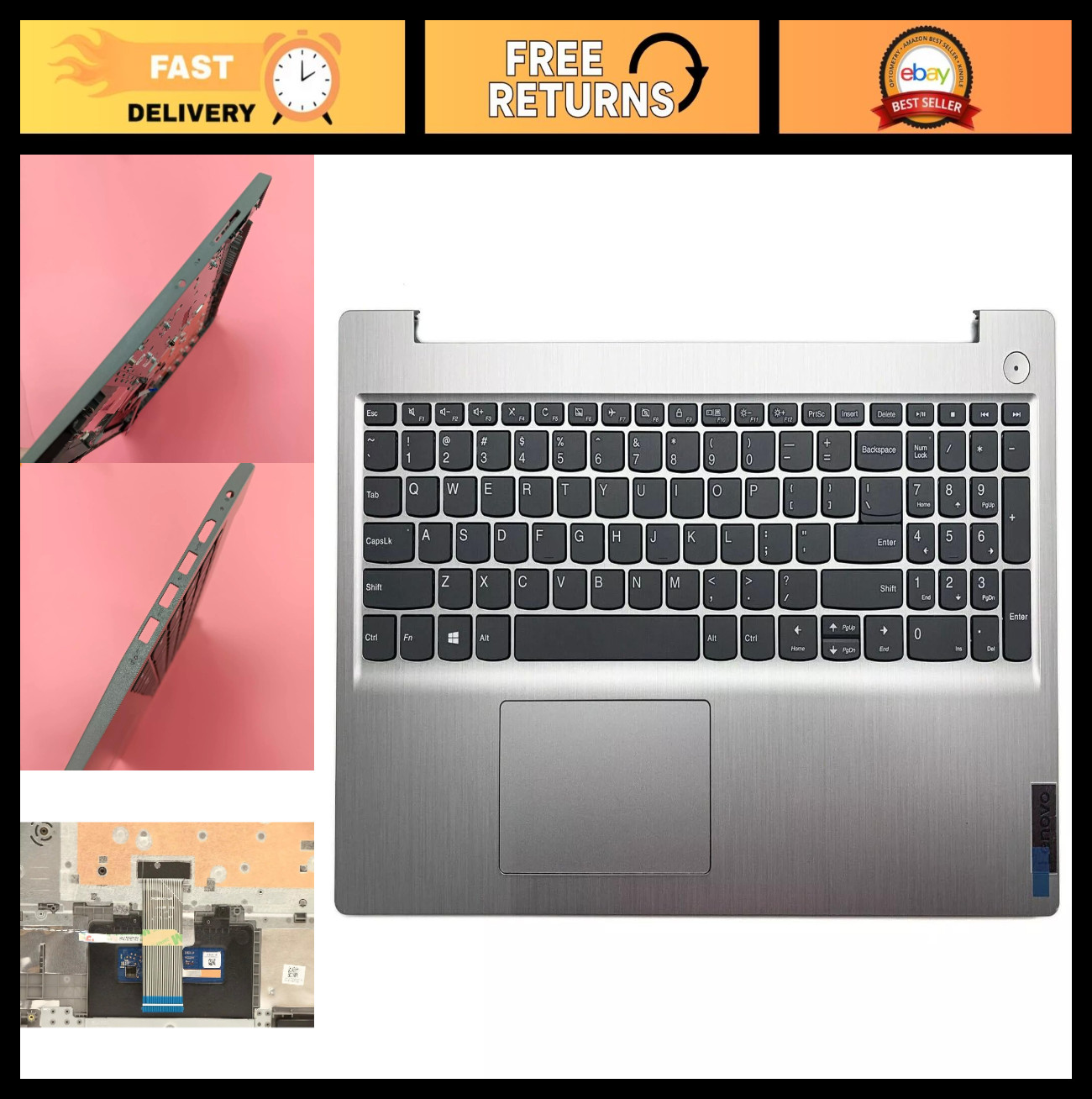 Replacement Laptop Upper Case Palmrest Non-Backlit Keyboard Touchpad for IdeaPad