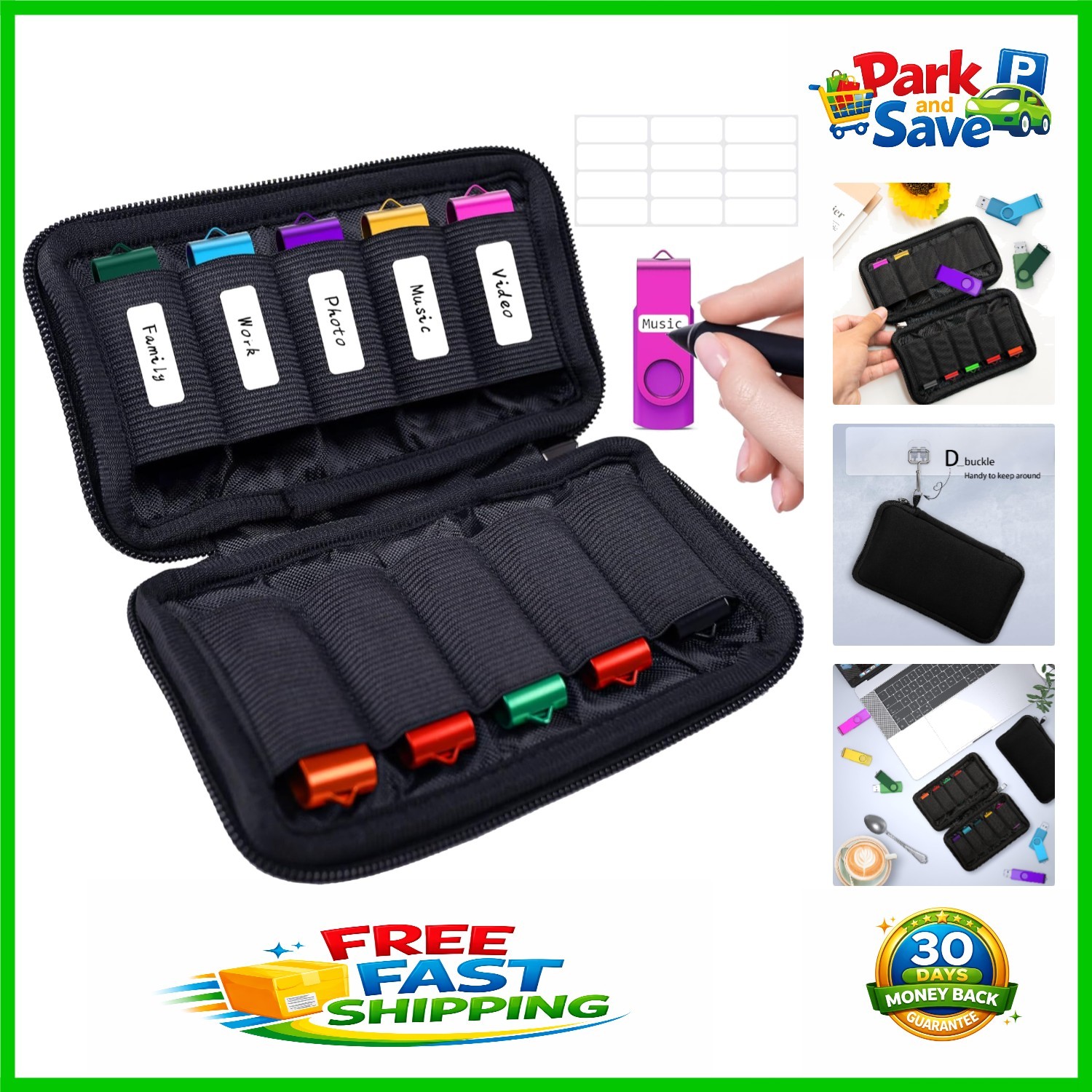 Compact Black Neoprene USB Drive Case with 10 Slots for Hassle-Free Storage