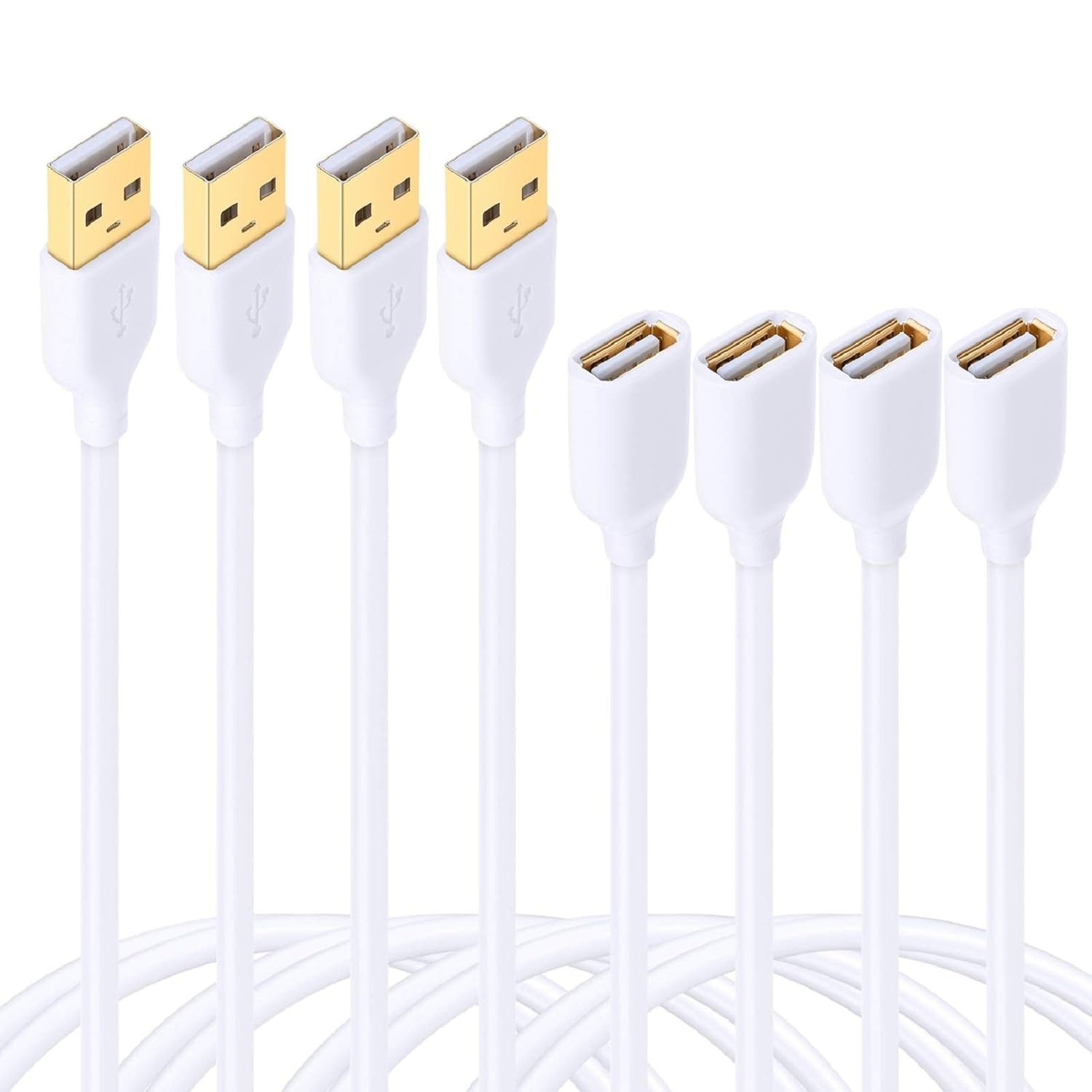 4-Pack 6ft USB 2.0 Extension Cable A Male to Female for Keyboard Mouse White