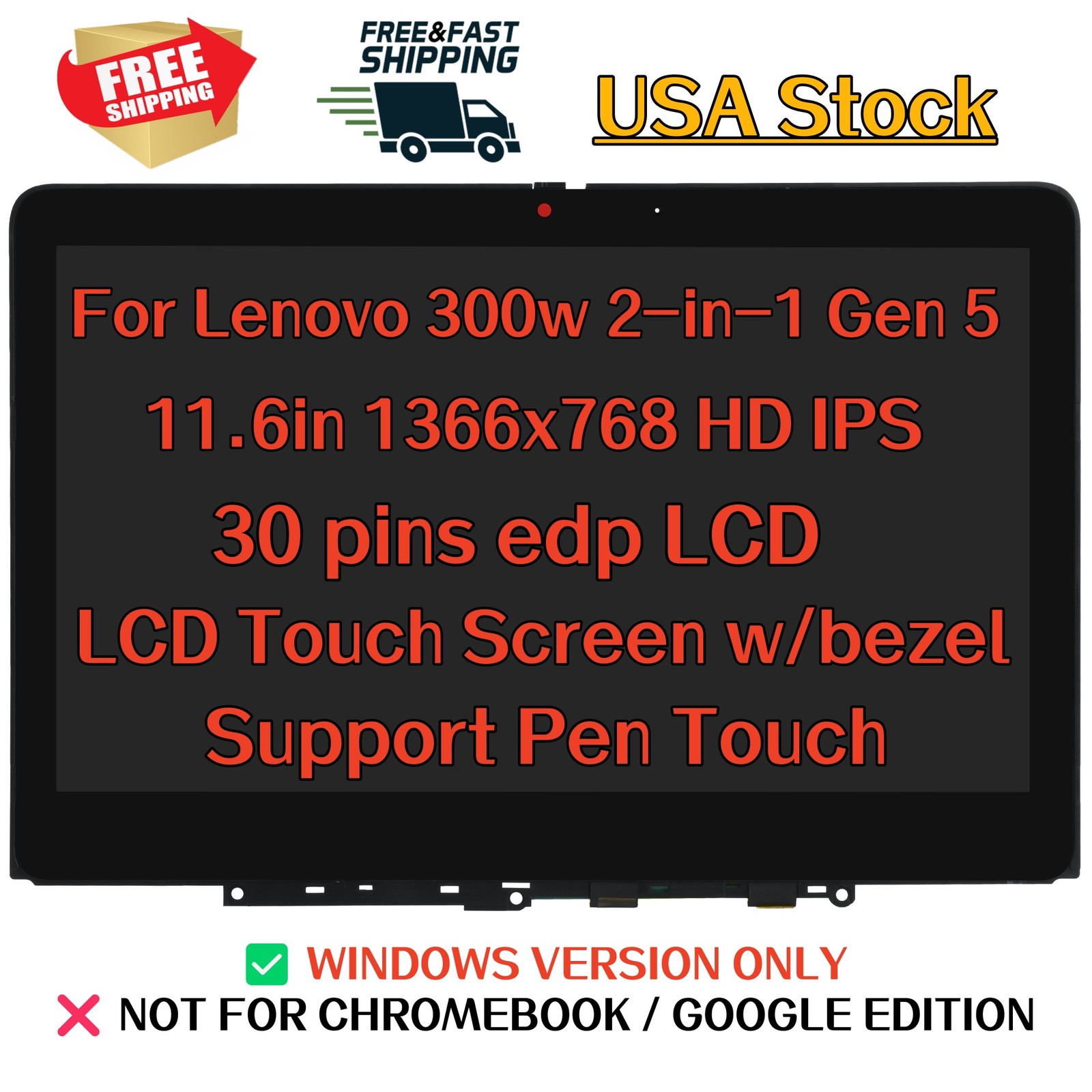 5M11R91398 For Lenovo 300w 2-in-1 Gen 5 83LG 83LF HD LCD Touch Screen 5M11R91399