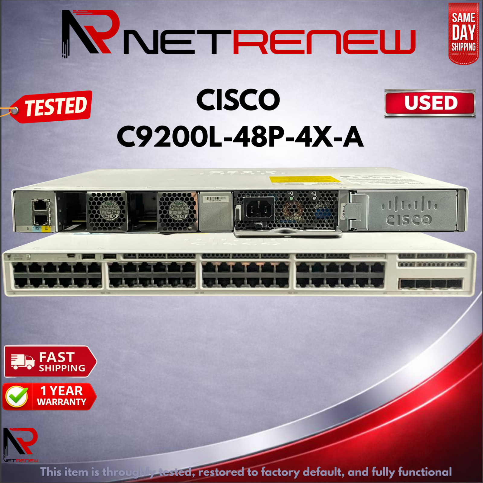 Cisco Catalyst 9200L C9200L-48P-4X-A 48-Port PoE+ 4x10G Uplink Switch