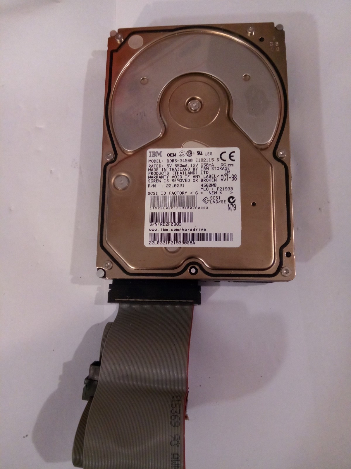 Vintage IBM 22L0221 4.5GB 68-pin 4560MB SCSI DDRS-34560 Hard Drive HDD W/CABLE
