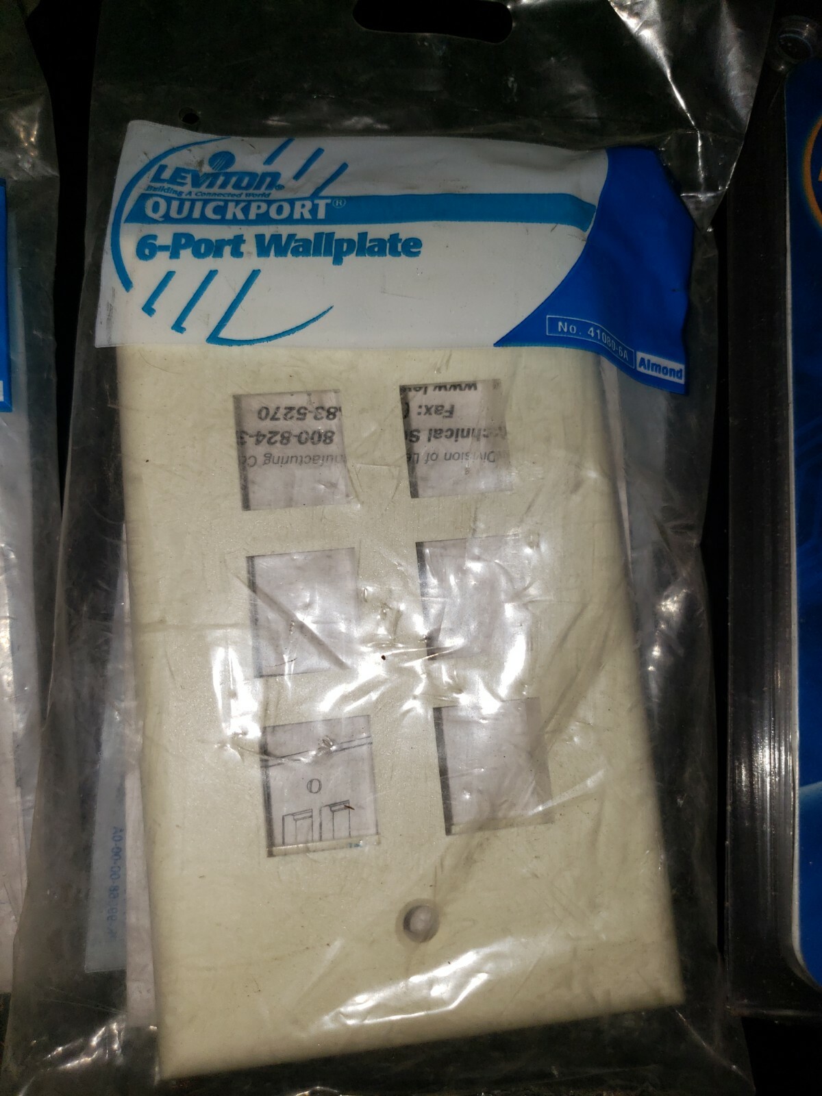 8x Leviton QuickPort, single gang, 6-port, almond Wall Plate