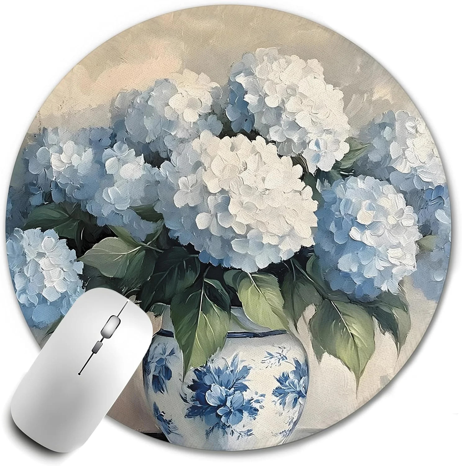 Floral Mouse Pad,Chinoiserie Blue and White Porcelain Hydrangea Themed 7.9x7.9in