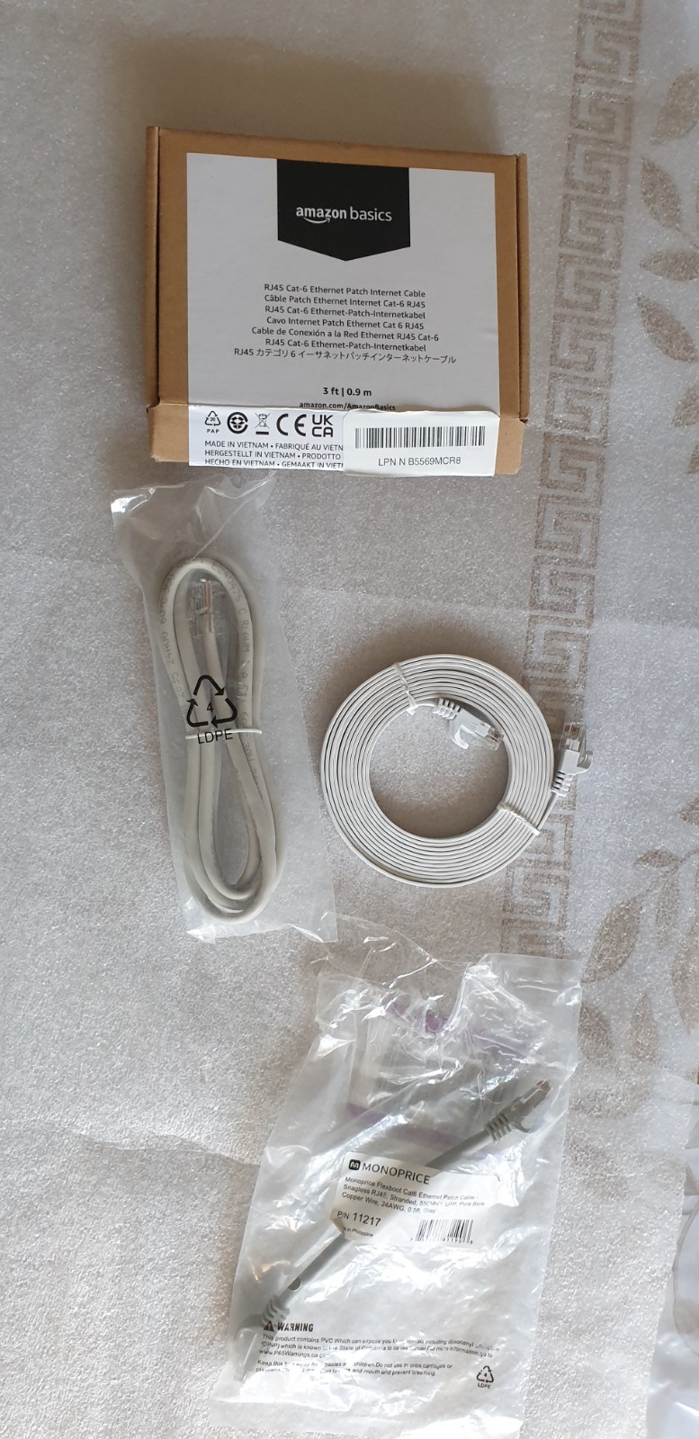 Lot of 4 Amazon Basics & Monoprice RJ45 Cat-6 Ethernet Patch Internet Cable 3ft