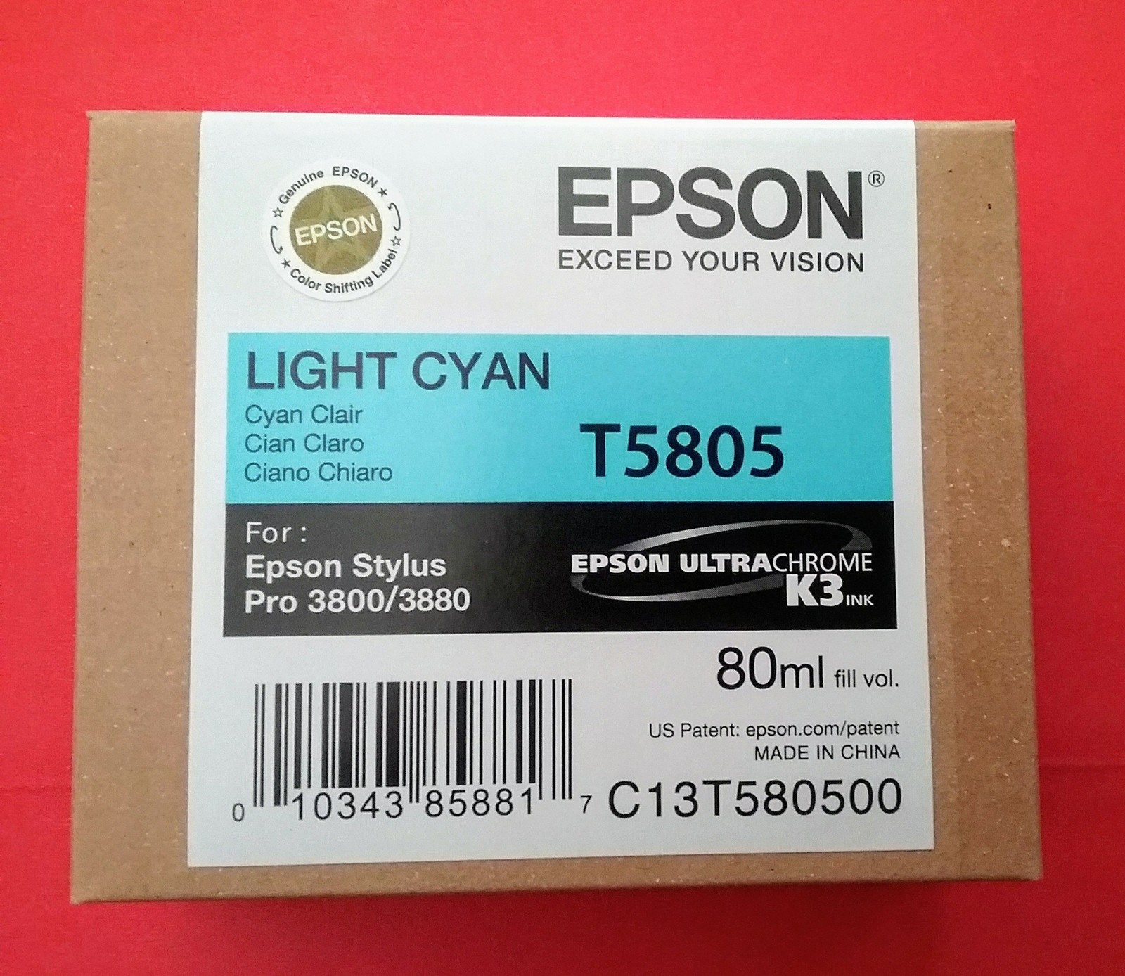 12-2018 NIB Genuine Epson T5805 Light Cyan K3 80ml Ink Stylus 3800/3880 T580500