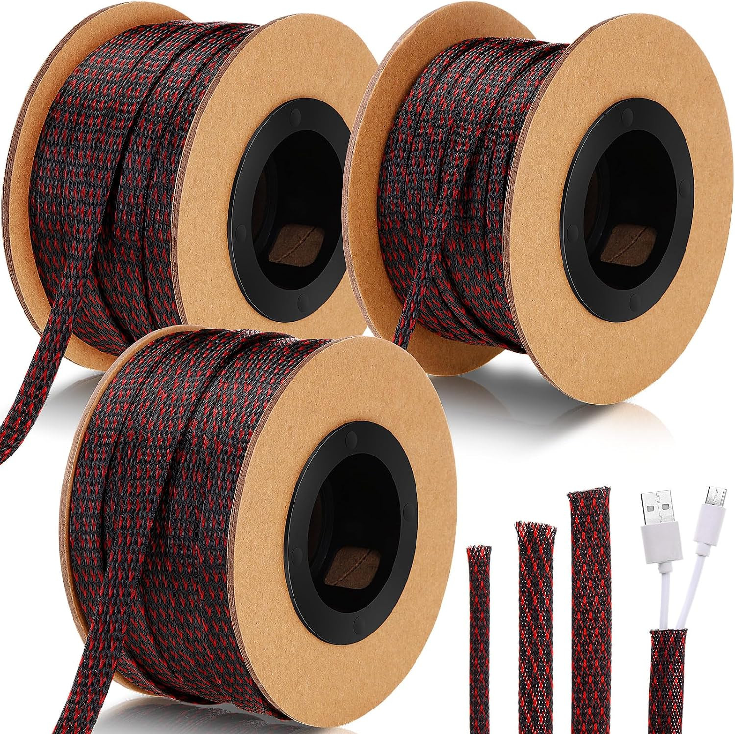 Braided Wire Loom 1/4, 1/2, 3/8'' X 300 Ft, Black-Red