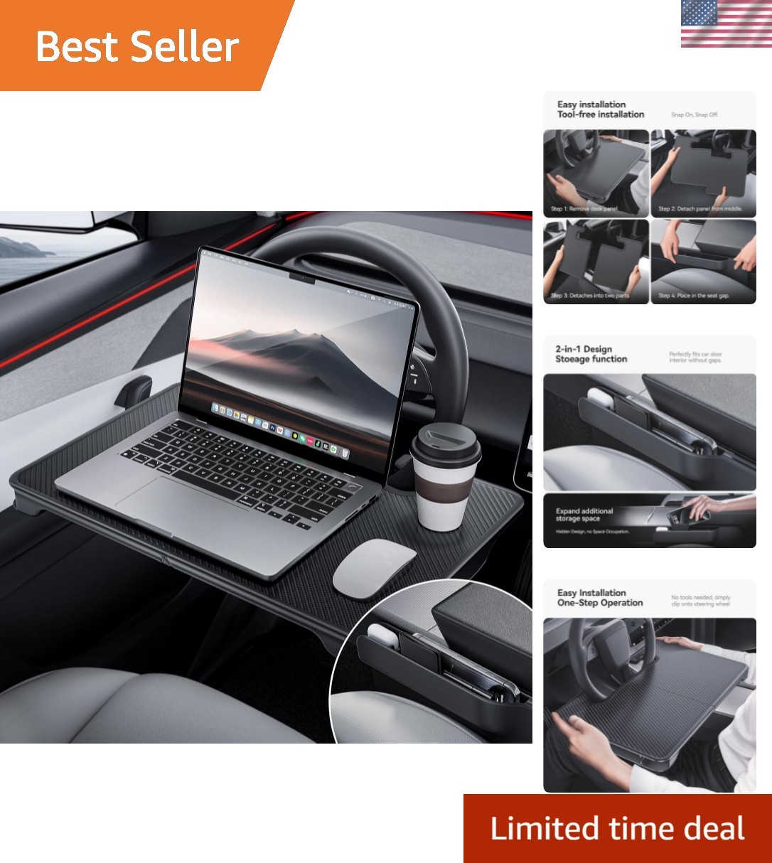 Sleek Carbon Fiber 2-in-1 Steering Wheel Desk Tray & Gap Filler – Space Saver