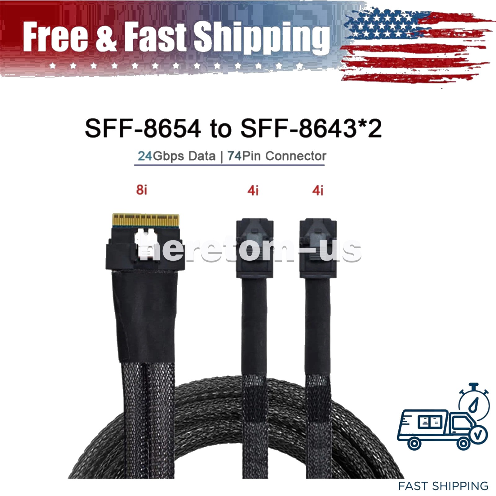 SFF-8654 8I 74Pin PCI-E Ultraport Slimline SAS Slim 4.0 to Dual SFF-8643 50CM