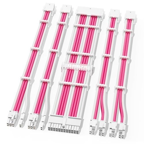 PSU Extension Kit 5 PCS Pink White 24 Pin ATX Cable Set
