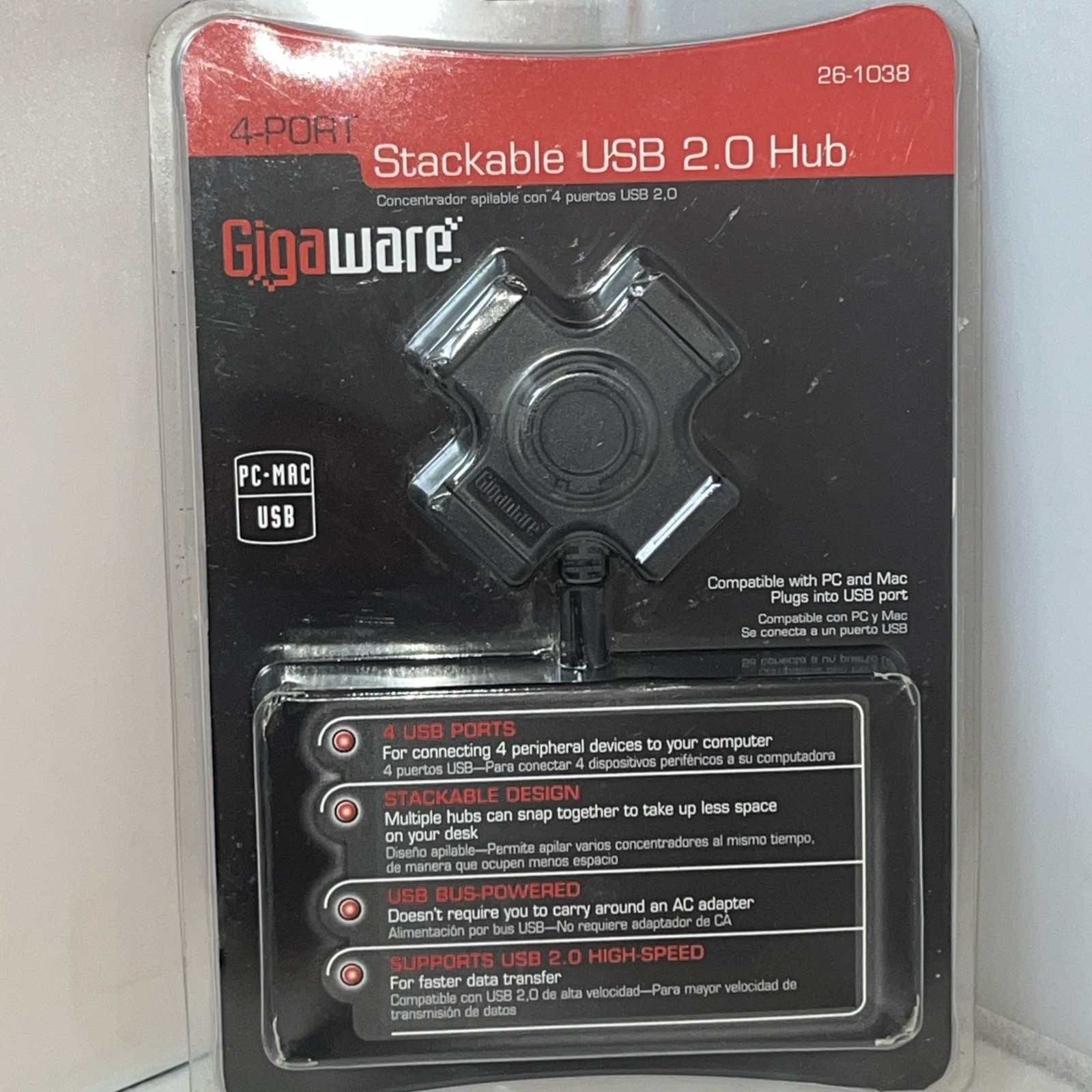 New Gigaware 4-Port Modular Stackable USB 2.0 Hub 26-1038 PC Mac 0040293018818￼