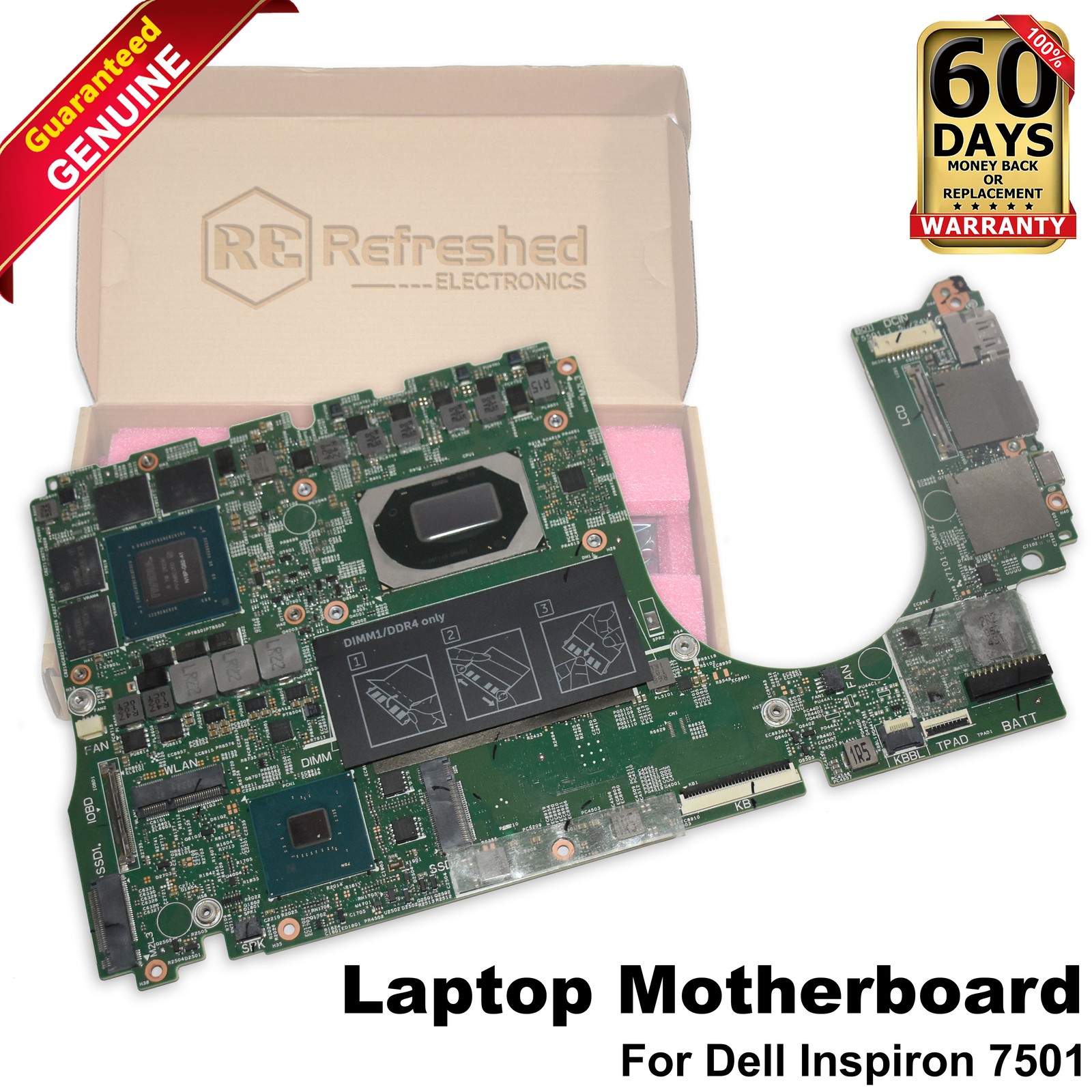 Dell Inspiron 7501 Motherboard Intel i7-10750H 8GB Ram GTX 1650 Ti 4GB K5HK9