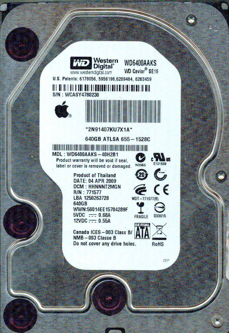 WD6400AAKS-40H2B1  DCM: HHNNNT2MGN  WESTERN DIGITAL SATA 640 GB 