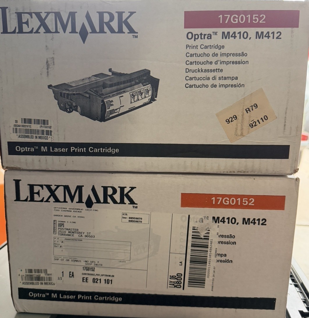 2X Lexmark 17G0152 High Yield Black Toner Cartridges OEM Genuine Optra M410 M412