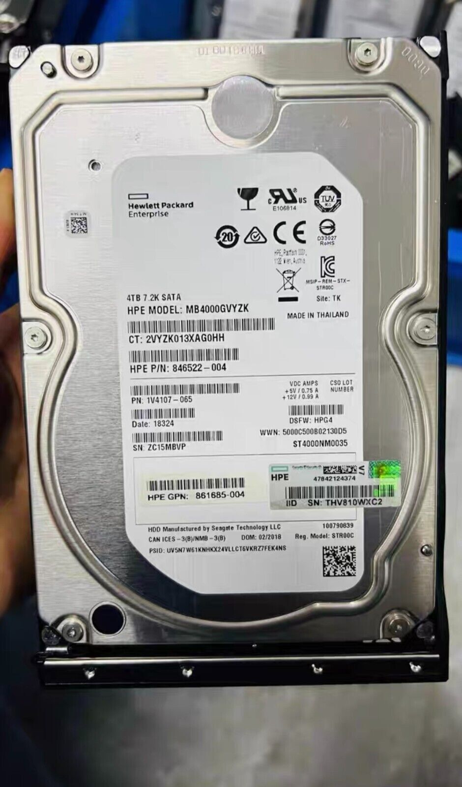HPE 862133-001 861683-B21 4TB 6G 7.2K 3.5" SC Midline SATA HDD Hard Drive
