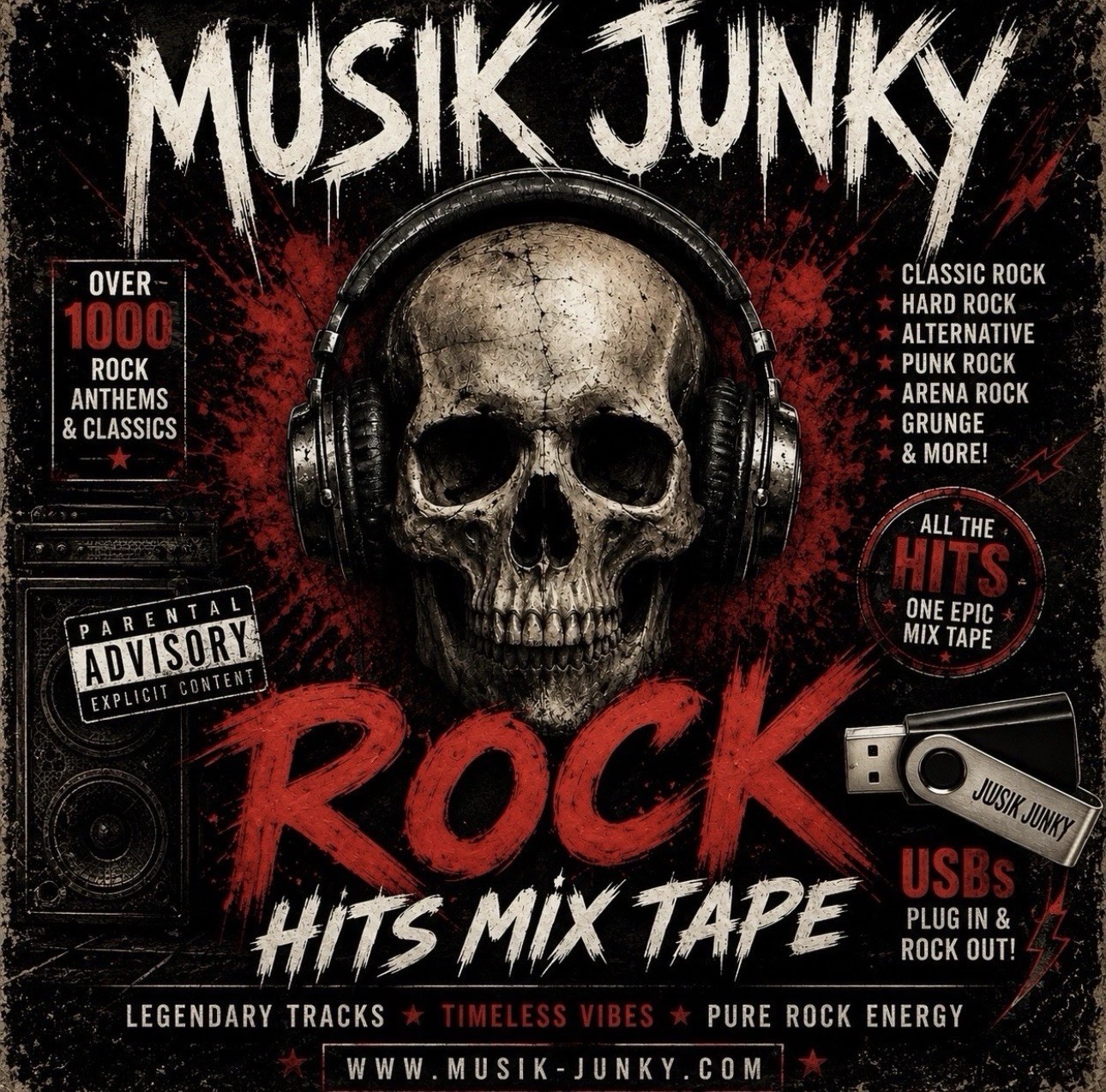 64gb Usb Thumb Drive Loaded With Over 1000 Rock Hits