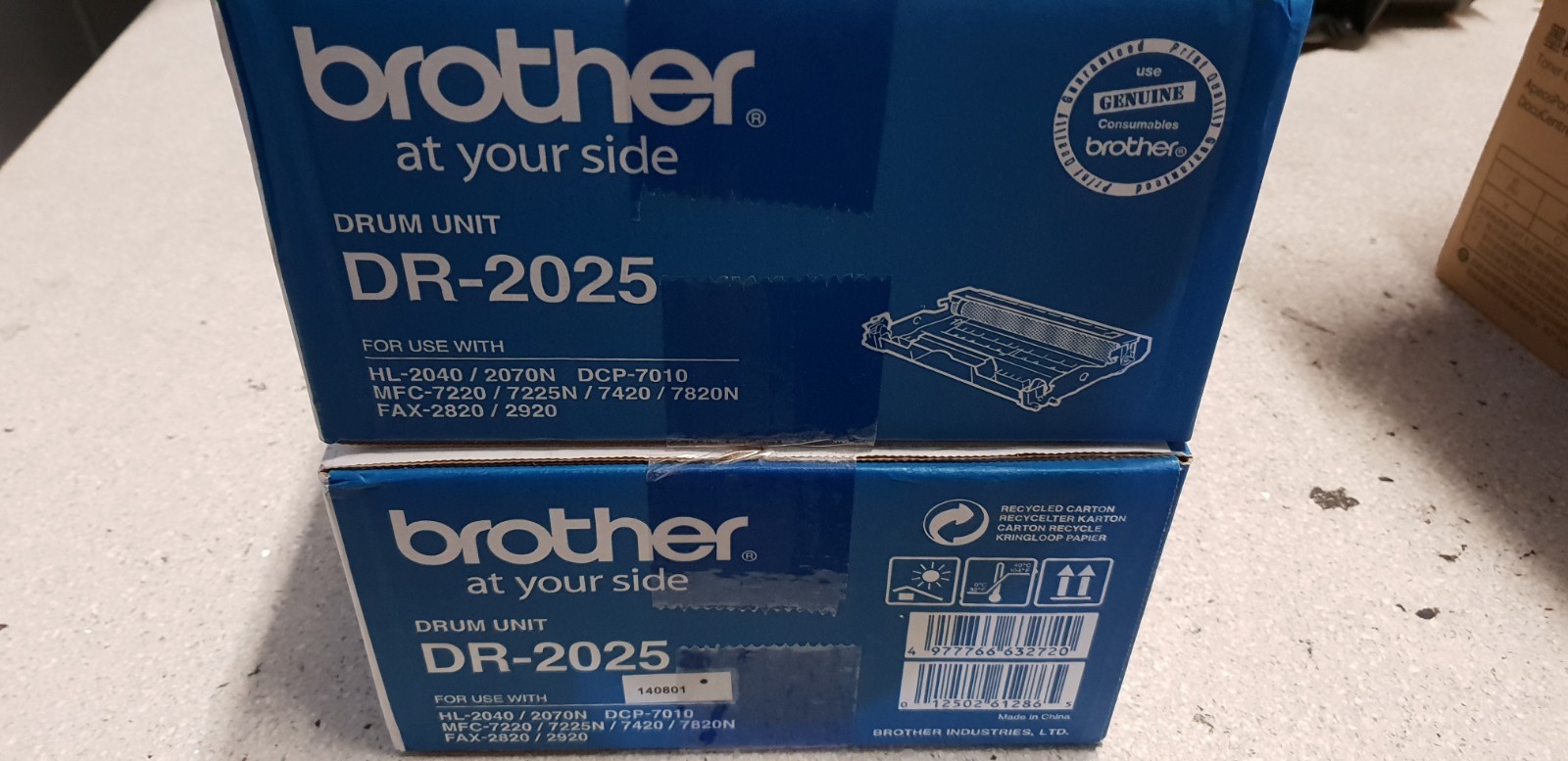 2 x Genuine Brother DR2025 Drum for HL2030,2040,2070N MFC7220, 7225N