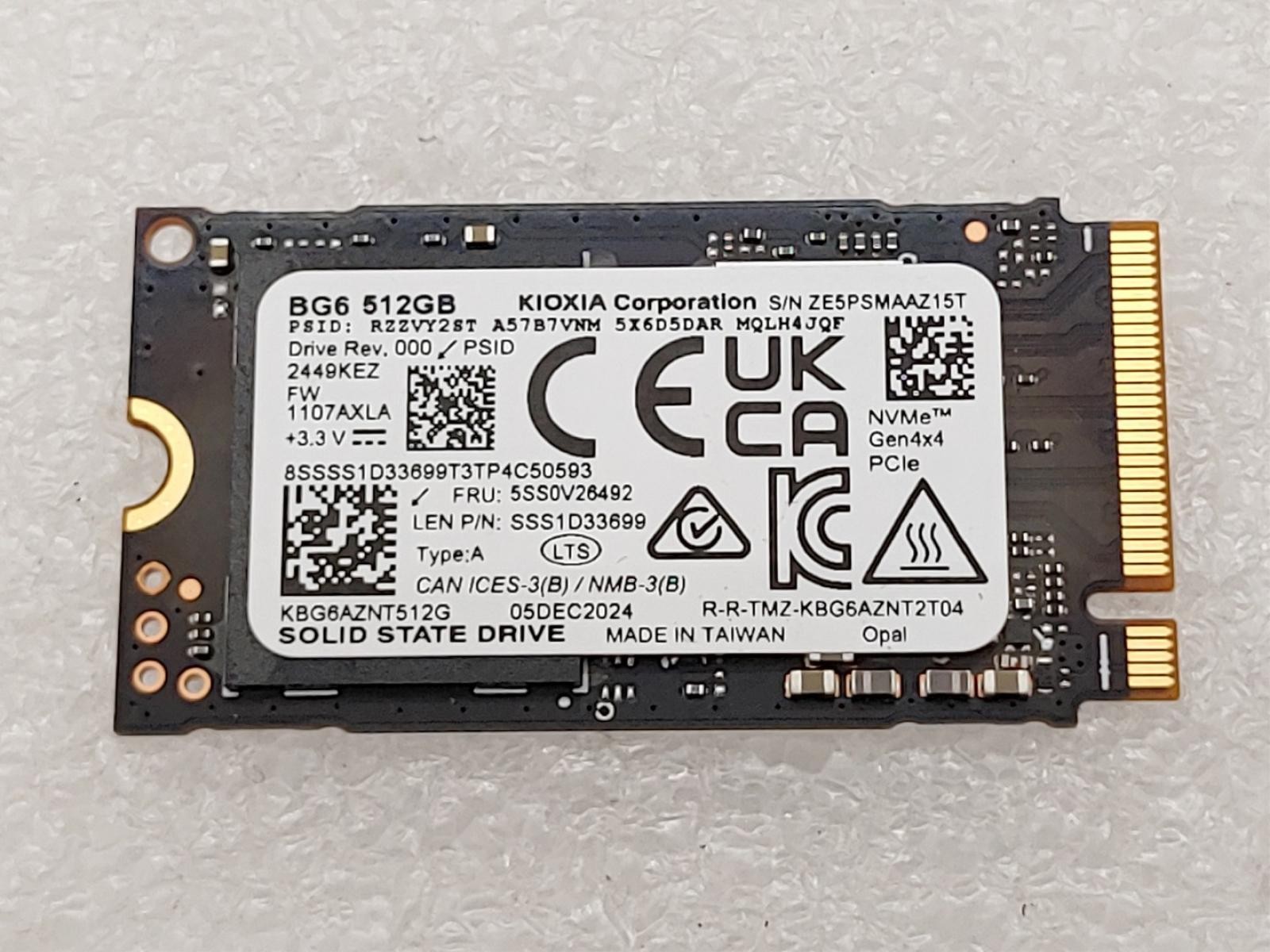 KIOXIA BG6 512GB M.2 2280 PCIe 4.0 x4 Internal SSD KBG6AZNT512G (98% Health)
