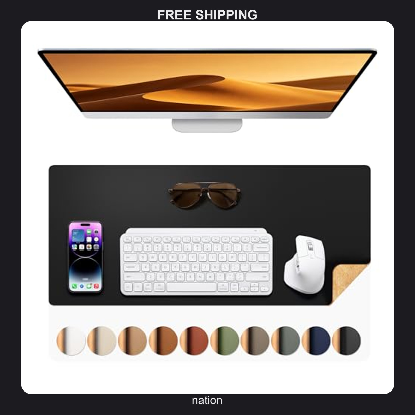 Aothia dual-sided desk pad 25.6x13.7 inches cork leather waterproof protector