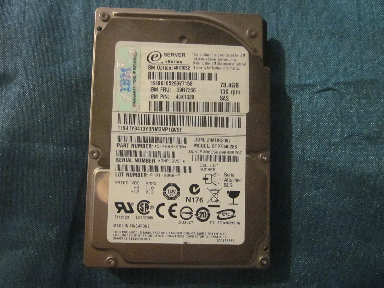 IBM 40K1052 73.4GB 10K SAS Hot Plug 2.5in Hard Drive 9F4066-039 #56