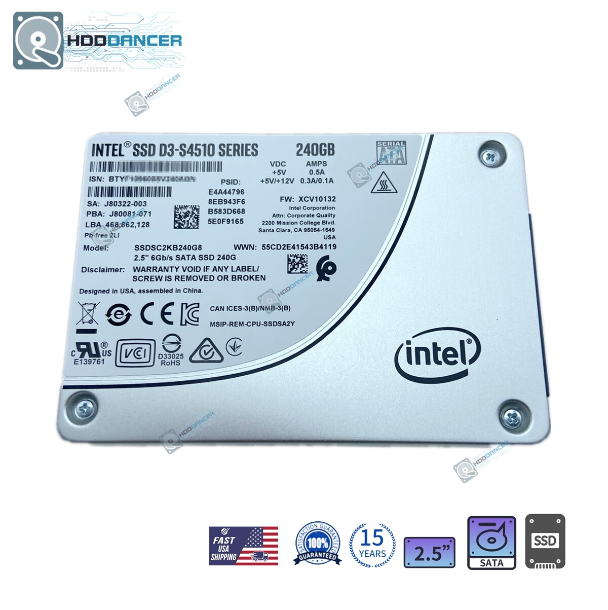 SSDSC2KB240G801 Intel D3-S4510 Series 240GB 2.5 SATA 3D2 TLC Solid State Drive