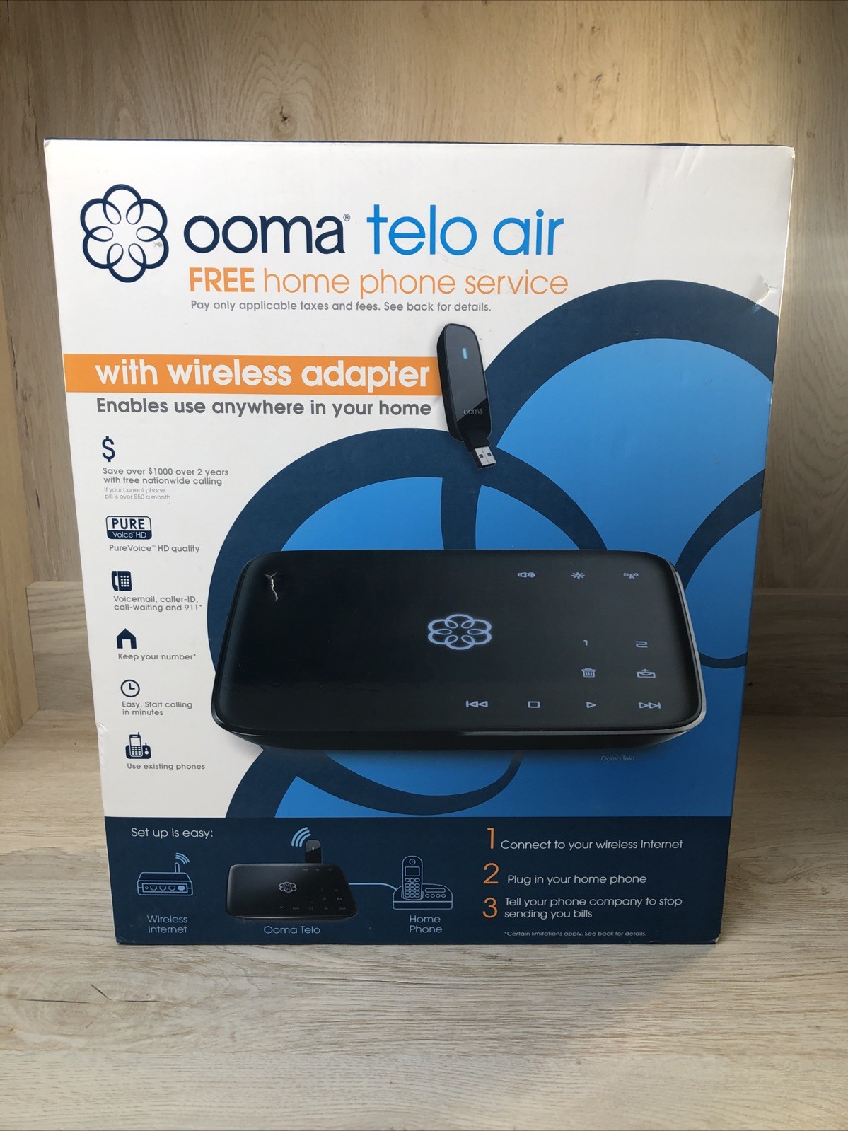 OOMA TELO AIR + Wireless Adapter-Free Home Phone Service-Sealed  NIP