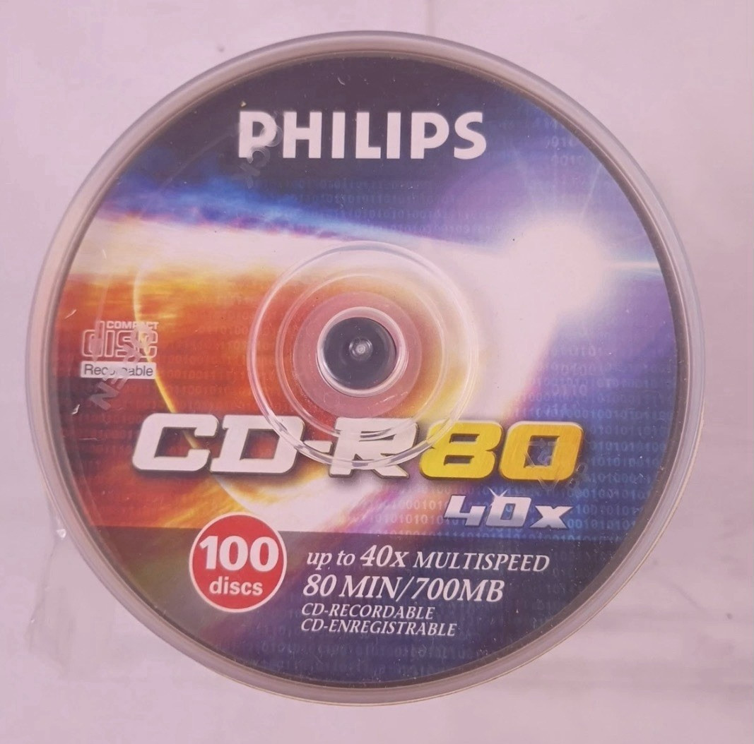 Philips CD-R 700MB 80 MIn 40x Speed Recordable Blank Discs 100 Pack New & Sealed