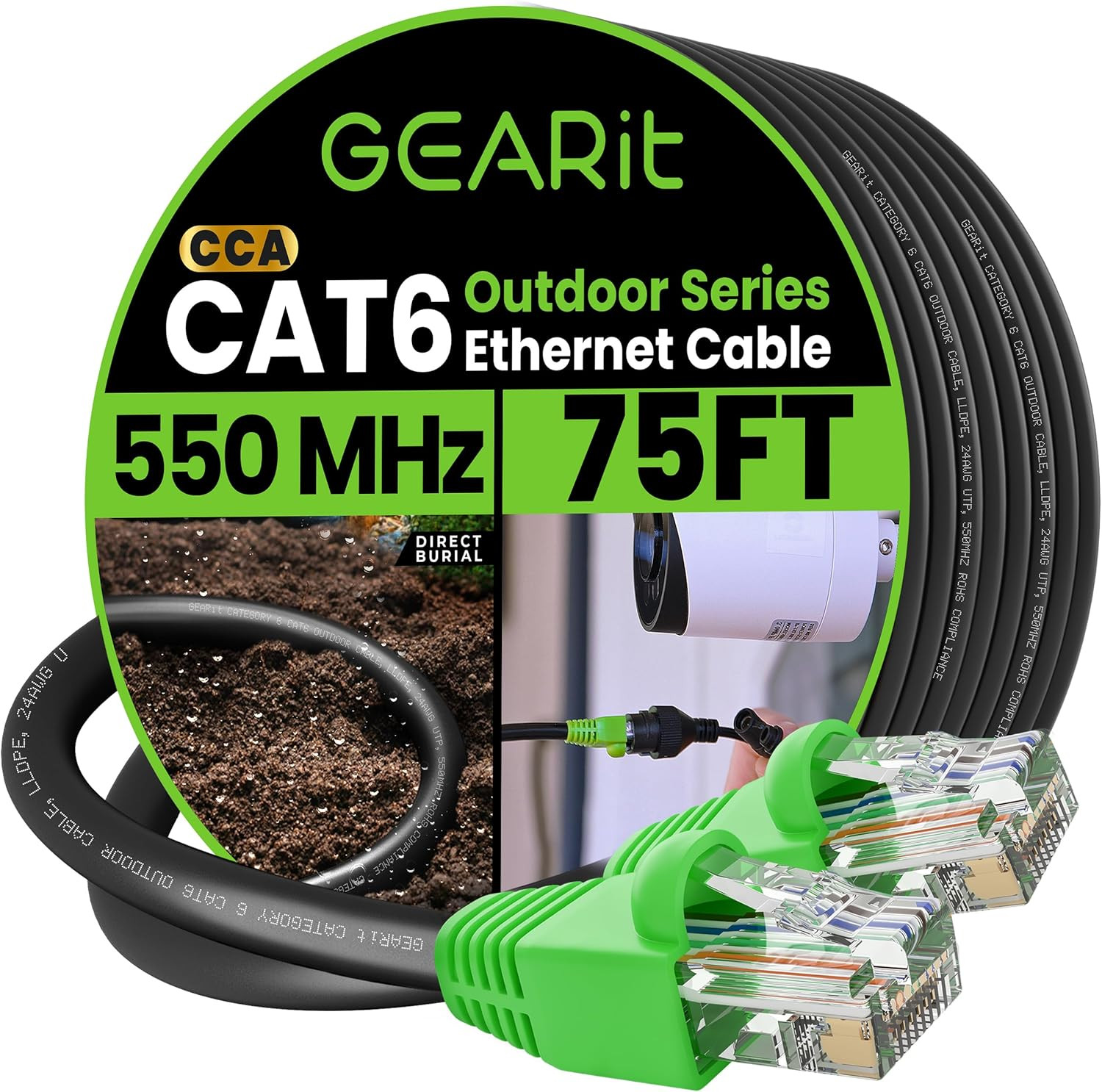75 Feet Outdoor Cat6 Ethernet Cable Direct Burial Weather Resistant Network C...