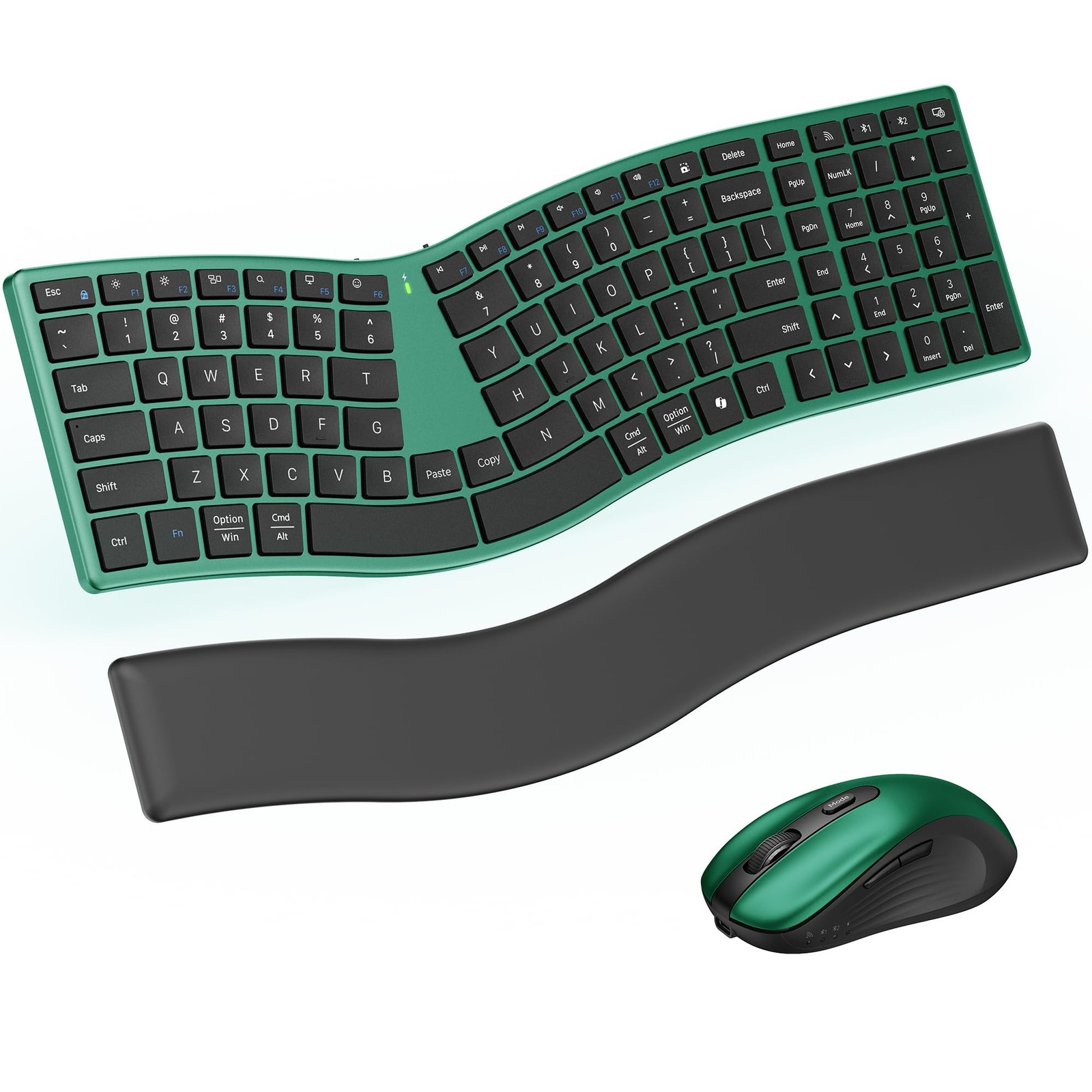MEETION Slim Ergonomic Keyboard and Mouse Combo with Separate Wrist Rest,Green
