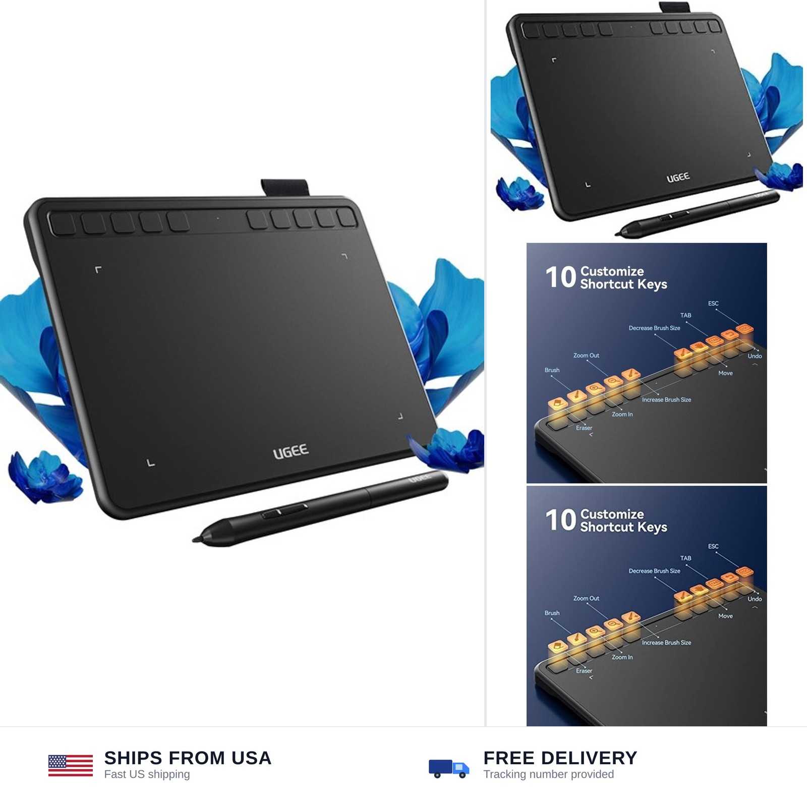 Graphics Drawing Tablet, UGEE S640 Digital Drawing Pad with 10 Hot Keys, 6.5x...