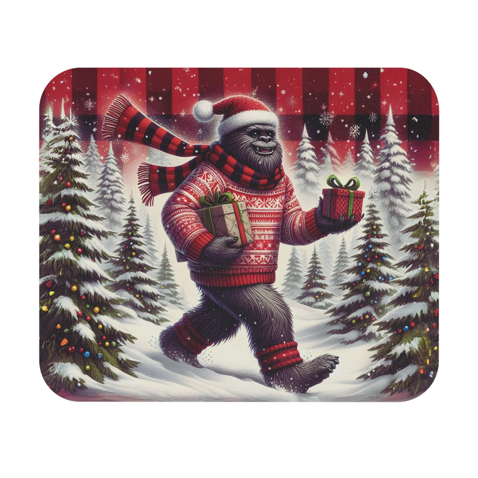 Bigfoot Cozy Christmas Mouse Pad, Holiday Gift for Gamers, Winter Wonderland Pad