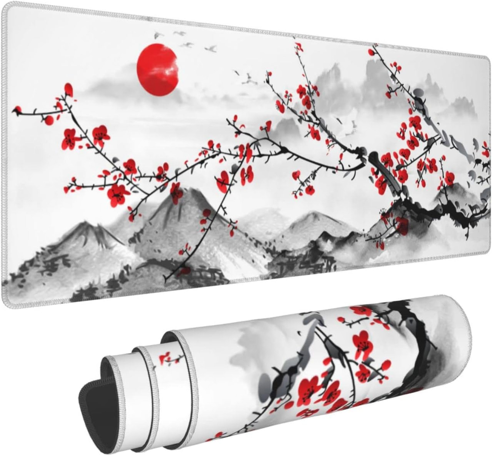 Watercolor Cherry Blossom Mouse Pad Extended 31.5x11.8 Inch Pink Large Desk Non