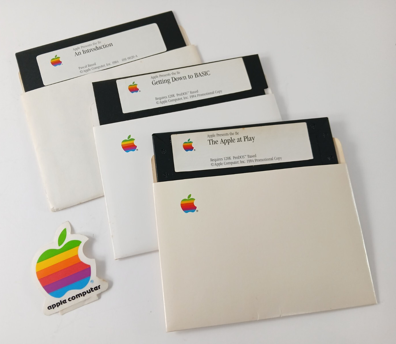 Vintage Apple IIe Promo Computer Software 5.25" Floppy Discs + Unused Sticker