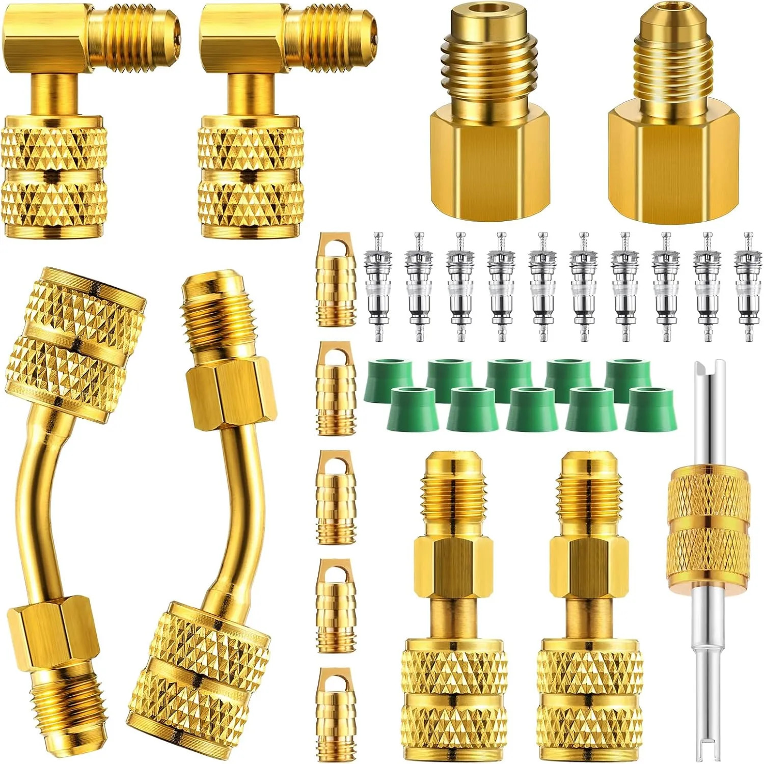34 Pcs R410a Adapter Kit Mini Split HVAC Connector Set With Valve Core Remover