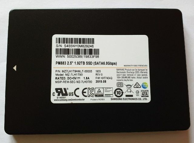 Samsung 1.92TB PM883 SSD 2.5" SATA MZ-7LH1T90 MZ7LH1T9HMLT %100 health drive