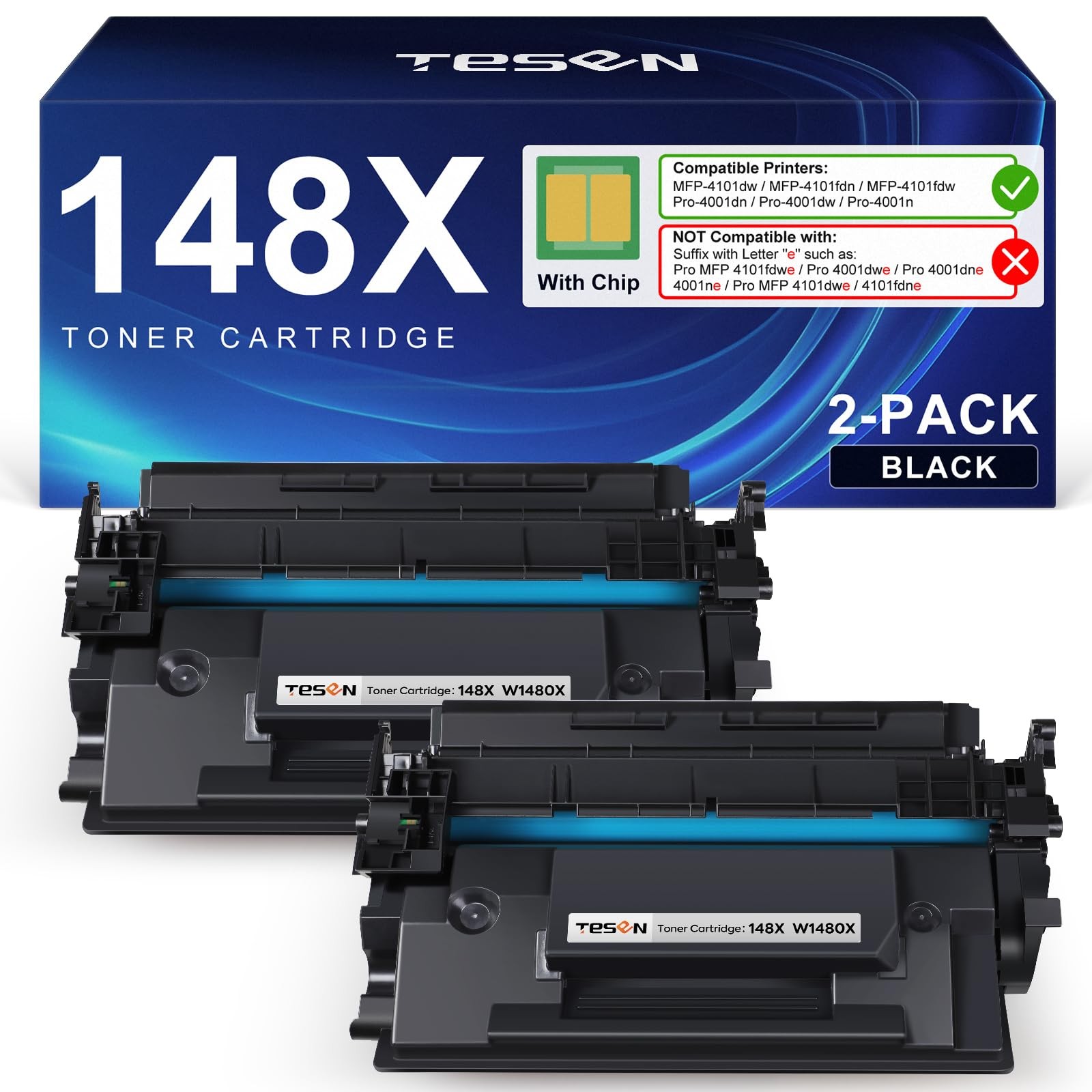 ** NEW HP Toner | 148X / 148A | Black | With Chips | Compatible | 2-Pack