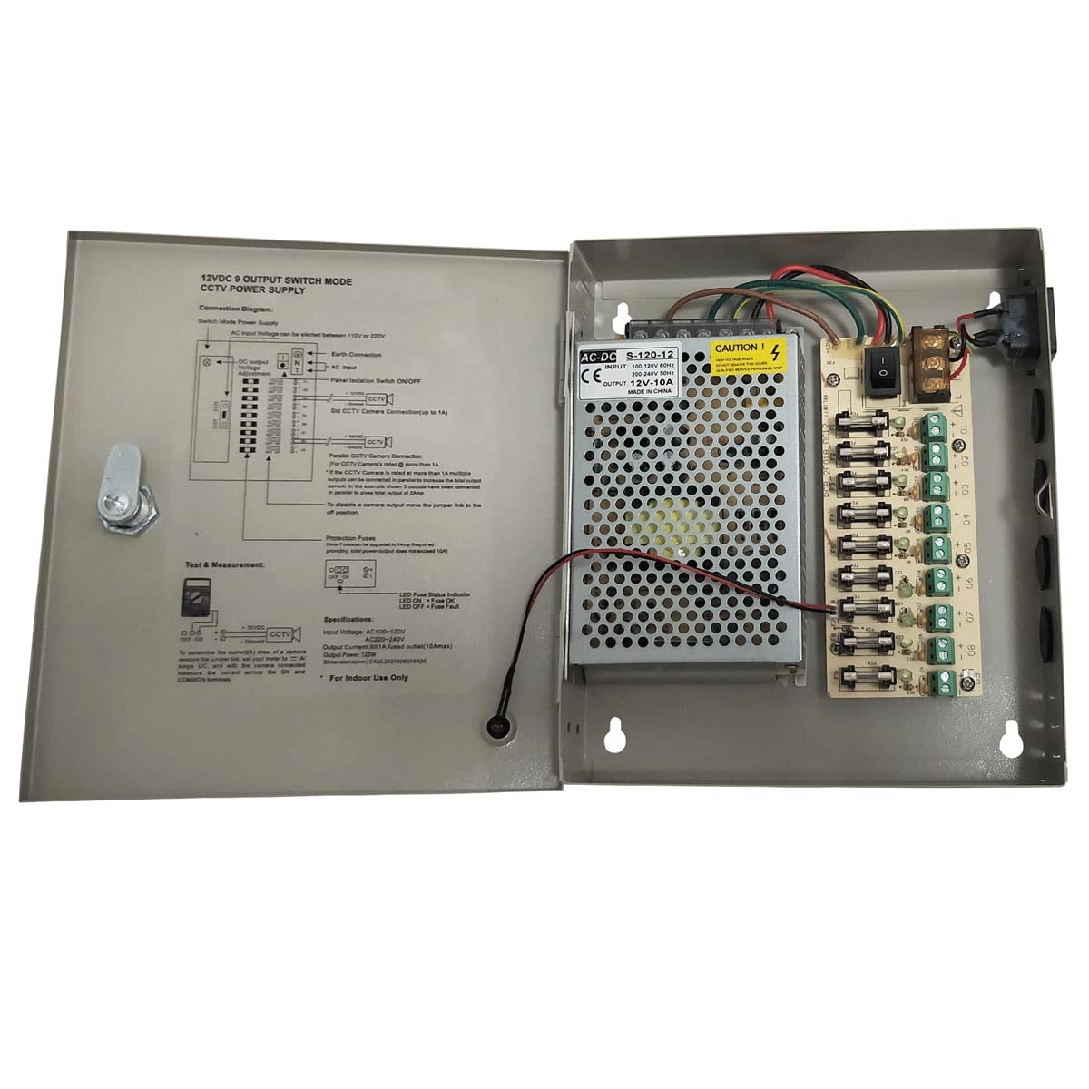 Yuarisx 9 Channel/Port DC 12V 10A Security Camera Power Supply Distribution with
